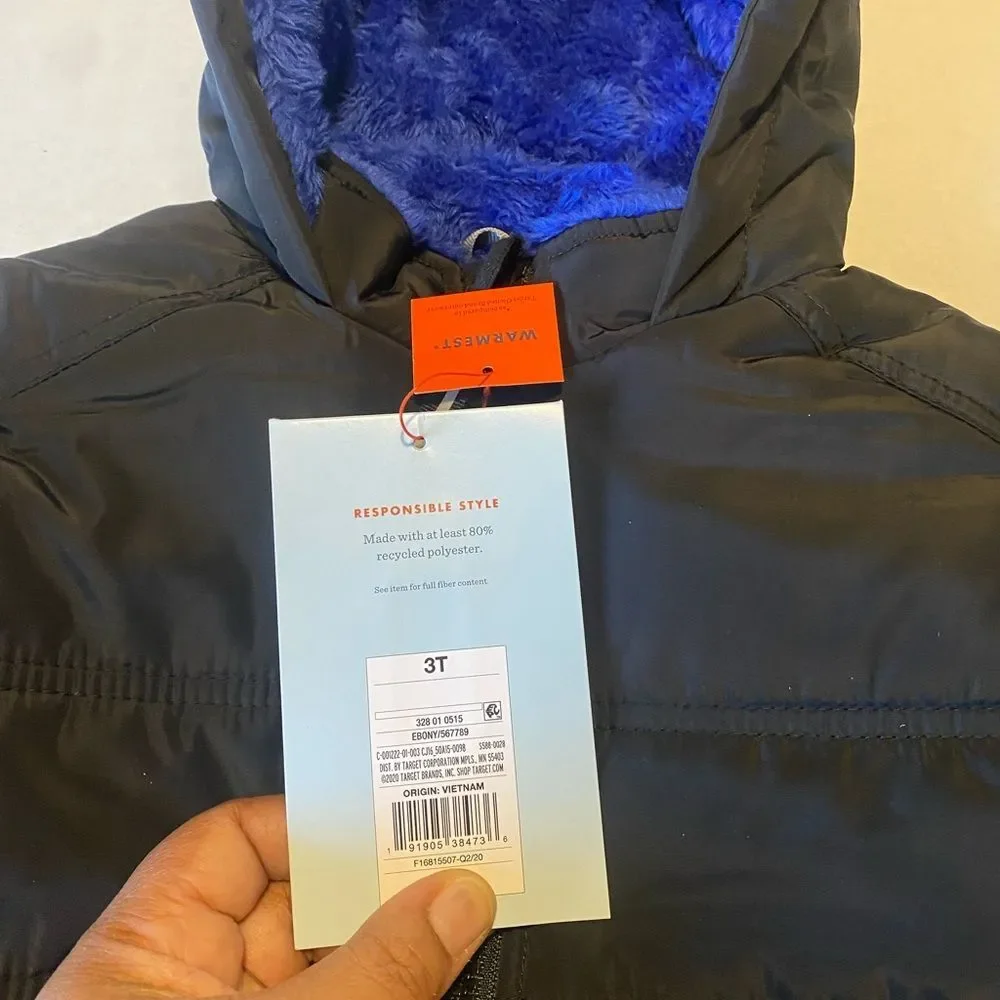 Cat & Jack Boys heavyweight puffer jacket with Blue Lining Size 3T